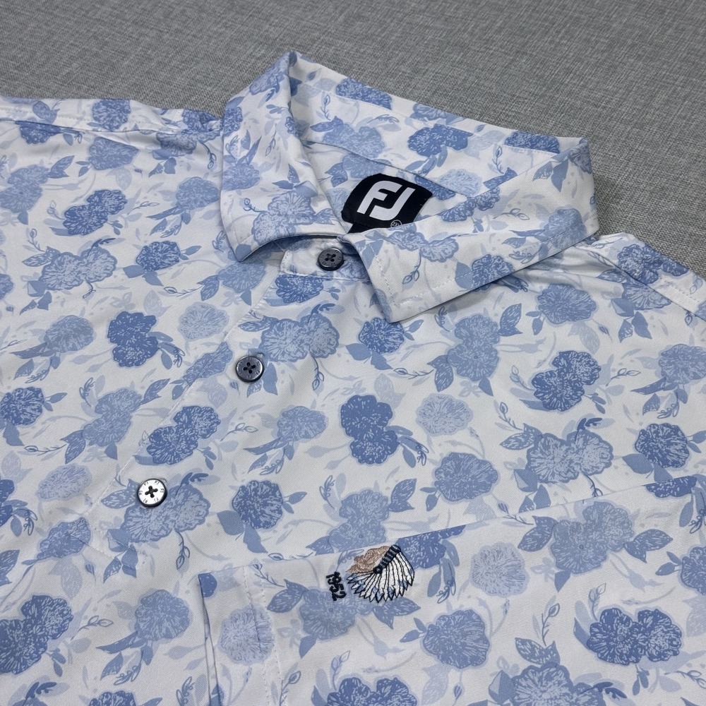 FootJoy Floral Polo Golf Shirt Mens 2XL Blue Performance Short Sleeve Stretch